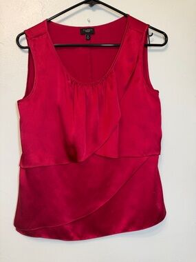 Talbots 100% Silk Sleeveless Shell With Layered Ruffles 4P In Red
